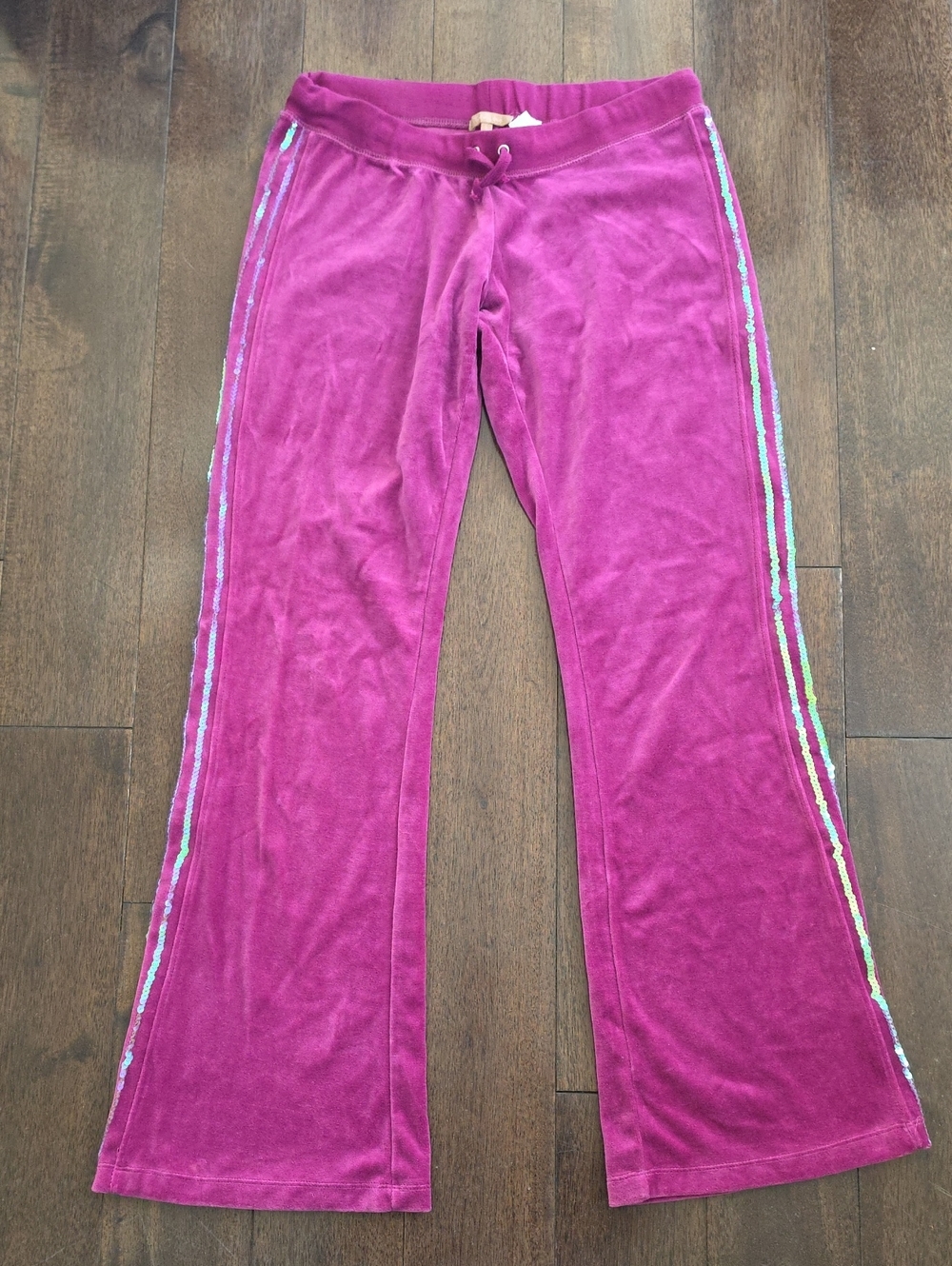 Vintage Y2K Forever 21 Low Rise Flare Velour Track Pants Sequin Stripe Large